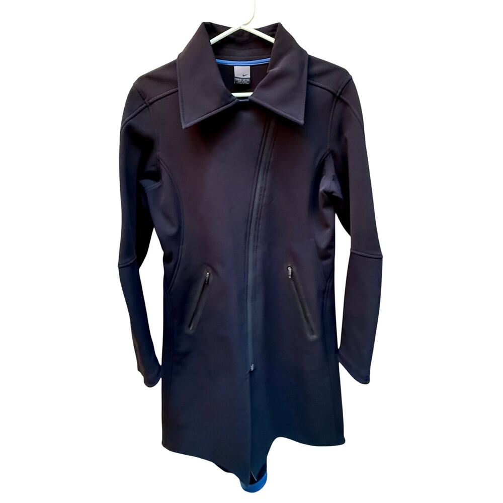 Nike Softshell Trench Coat Womens Size M Black Long Jacket